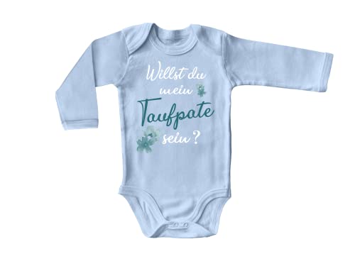 Blauer-Storch Babybody mit Druck Baby Body Willst du mein Taufpate sein Blumen Geschenk Patenonkel Patentante für Kleinkind Langarm Bio Baumwolle von Blauer-Storch