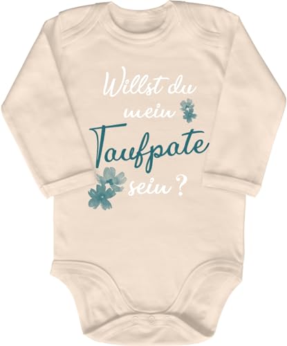 Blauer-Storch Babybody mit Druck Baby Body Willst du mein Taufpate sein Blumen Geschenk Patenonkel Patentante für Kleinkind Langarm Bio Baumwolle von Blauer-Storch