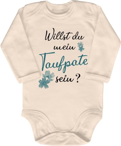 Blauer-Storch Babybody mit Druck Baby Body Willst du mein Taufpate sein Blumen Geschenk Patenonkel Patentante für Kleinkind Langarm Bio Baumwolle von Blauer-Storch