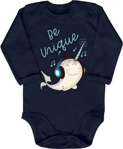 Blauer-Storch Babybody mit Druck Baby Body be unique Musik Wal Narwal Geschenk für Kleinkind Langarm Bio Baumwolle von Blauer-Storch