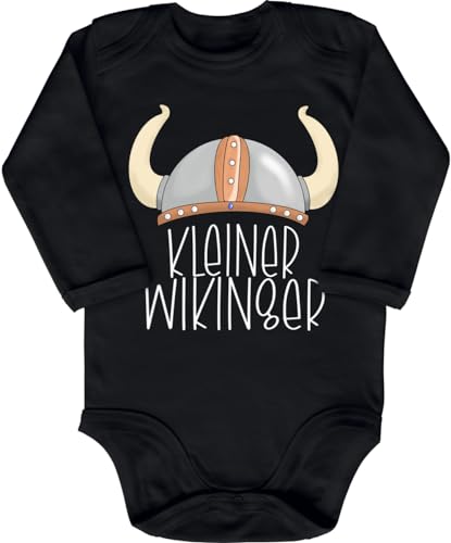 Blauer-Storch Babybody mit Druck Baby Body kleiner Wikinger Helm Wikingerhelm Nordisch Geschenk für Kleinkind Langarm Bio Baumwolle von Blauer-Storch