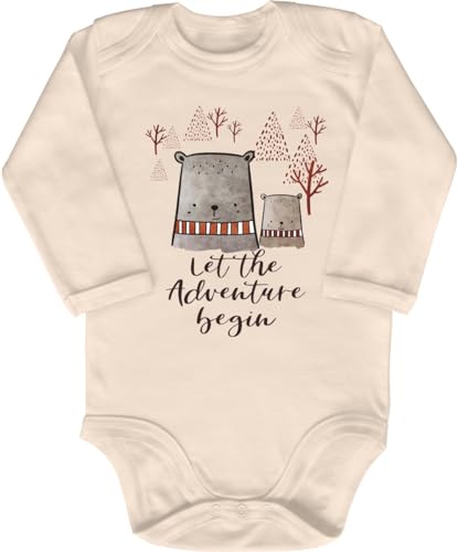 Blauer-Storch Babybody mit Druck Baby Body let the Adventure begin Bären Wald Geschenk für Kleinkind Langarm Bio Baumwolle von Blauer-Storch