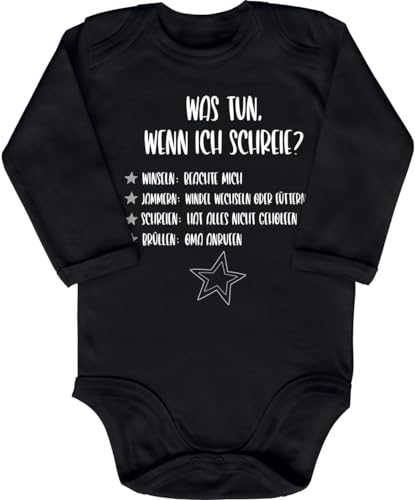 Blauer-Storch Babybody mit Druck Baby Body mit Anleitung Was tun wenn ich schreie Geschenk für Kleinkind Langarm Bio Baumwolle von Blauer-Storch