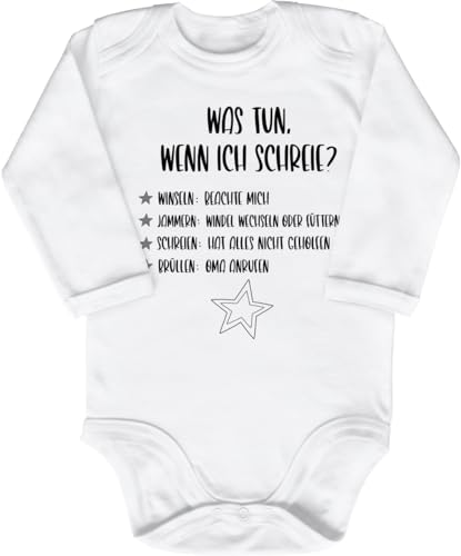 Blauer-Storch Babybody mit Druck Baby Body mit Anleitung Was tun wenn ich schreie Geschenk für Kleinkind Langarm Bio Baumwolle von Blauer-Storch