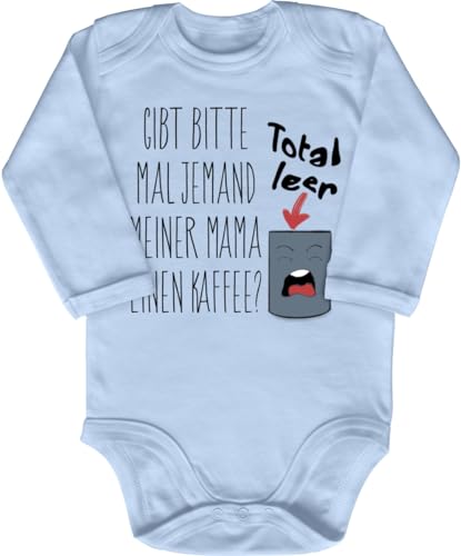 Blauer-Storch Babybody mit Druck Baby Body mit Spruch Gibt bitte mal jemand meiner Mama einen Kaffee Geschenk zum Geburtstag für Kleinkind Langarm Bio Baumwolle von Blauer-Storch