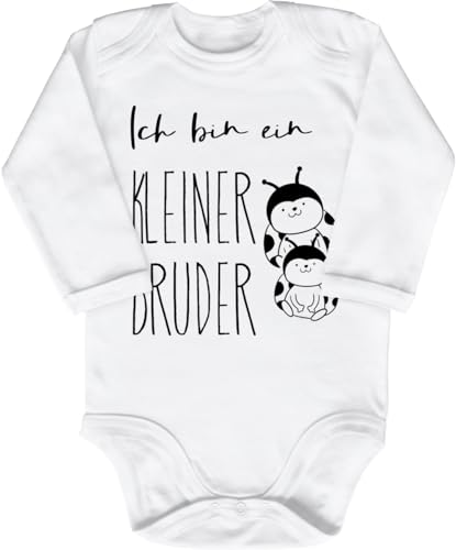 Blauer-Storch Babybody mit Druck Baby Body mit Spruch Ich bin ein kleiner Bruder Marienkäfer Geschenk zum Geburtstag für Kleinkind Langarm Bio Baumwolle von Blauer-Storch