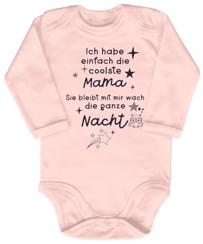 Blauer-Storch Babybody mit Druck Baby Body mit Spruch Ich habe einfach die coolste Mama Sie bleibt mit mir die wach die ganze Nacht Sterne Eule Geschenk für Kleinkind Langarm Bio Baumwolle von Blauer-Storch