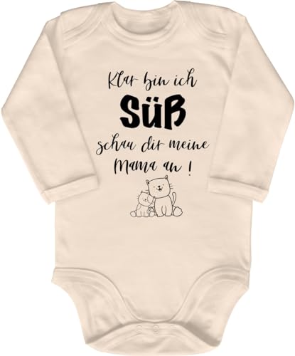 Blauer-Storch Babybody mit Druck Baby Body mit Spruch Klar bin ich süß schau dir meine Mama an Kätzchen Geschenk für Kleinkind Langarm Bio Baumwolle von Blauer-Storch