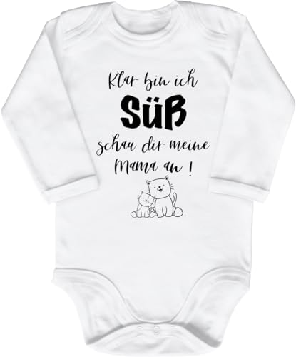 Blauer-Storch Babybody mit Druck Baby Body mit Spruch Klar bin ich süß schau dir meine Mama an Kätzchen Geschenk für Kleinkind Langarm Bio Baumwolle von Blauer-Storch