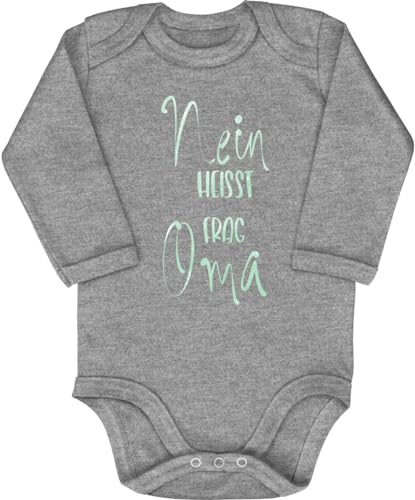 Blauer-Storch Babybody mit Druck Baby Body mit Spruch Nein heisst, frag Oma Geschenk für Kleinkind Langarm Bio Baumwolle von Blauer-Storch