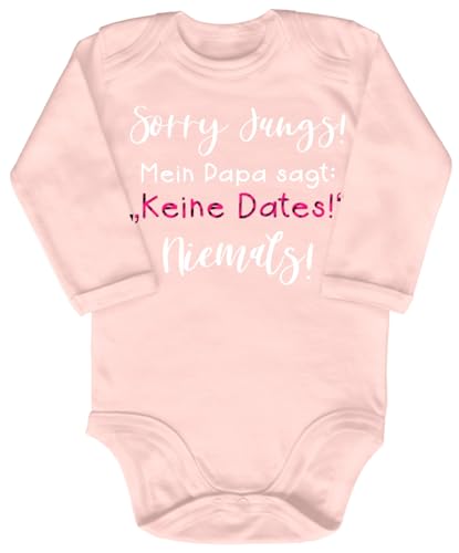 Blauer-Storch Babybody mit Druck Baby Body mit Spruch Sorry Jungs Mein Papa sagt keine Dates niemals Geschenk für Kleinkind Langarm Bio Baumwolle von Blauer-Storch