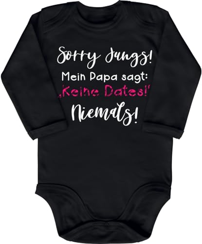 Blauer-Storch Babybody mit Druck Baby Body mit Spruch Sorry Jungs Mein Papa sagt keine Dates niemals Geschenk für Kleinkind Langarm Bio Baumwolle von Blauer-Storch