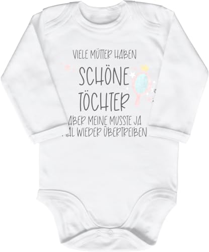 Blauer-Storch Babybody mit Druck Baby Body mit Spruch Viele Mütter haben schöne Töchter aber meine musste ja mal wieder übertreiben Geschenk für Kleinkind Langarm Bio Baumwolle von Blauer-Storch