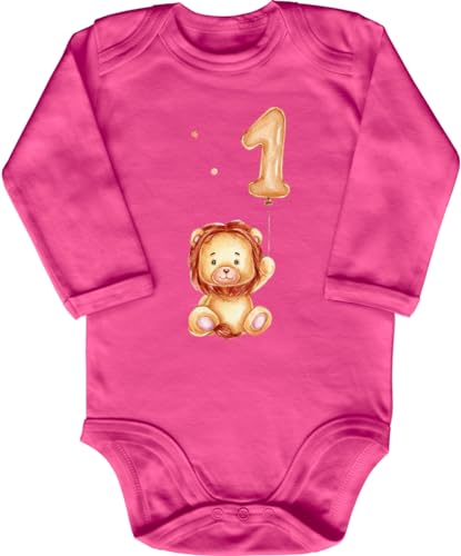 Blauer-Storch Babybody mit Druck Baby Body zum 1. Geburtstag Löwe mit Luftballon Geschenk zum Geburtstag für Kleinkind Langarm Bio Baumwolle von Blauer-Storch