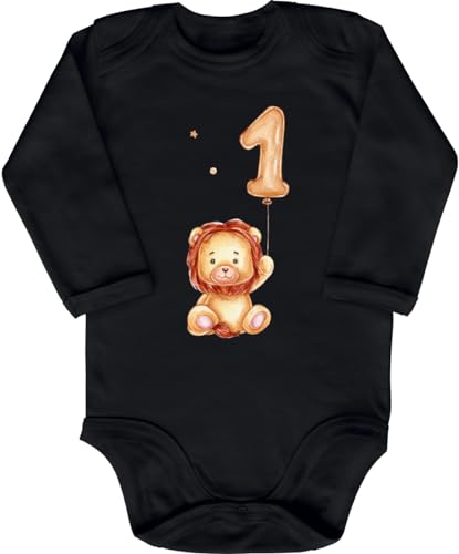 Blauer-Storch Babybody mit Druck Baby Body zum 1. Geburtstag Löwe mit Luftballon Geschenk zum Geburtstag für Kleinkind Langarm Bio Baumwolle von Blauer-Storch