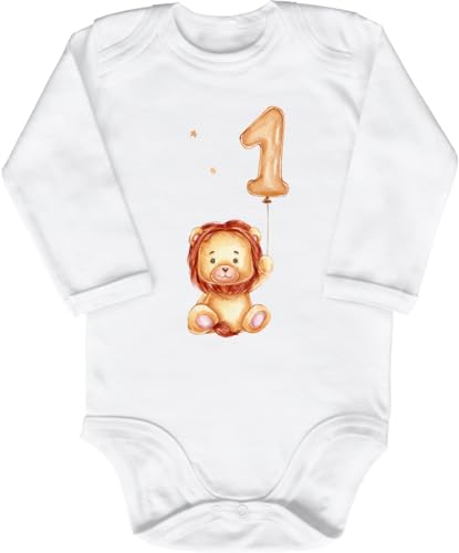 Blauer-Storch Babybody mit Druck Baby Body zum 1. Geburtstag Löwe mit Luftballon Geschenk zum Geburtstag für Kleinkind Langarm Bio Baumwolle von Blauer-Storch