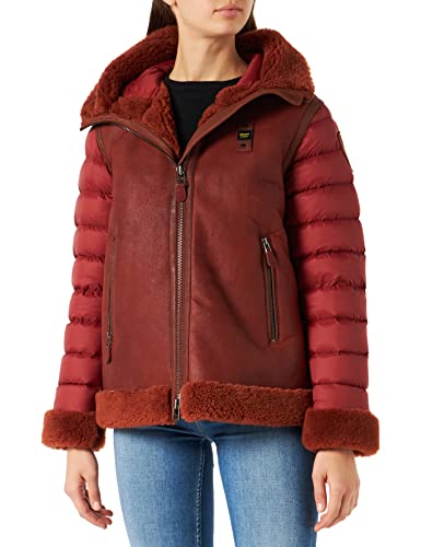 Blauer Damen Gepolsterte Schulterjacke aus Leder Lederjacke, 467 dunkler Rost, Large von Blauer