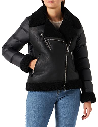 Blauer Damen Gepolsterte Schulterjacke aus Leder Lederjacke, 999 Schwarz, Large von Blauer