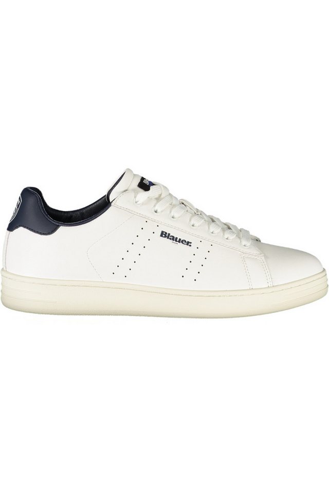 Blauer Sneaker Weißer Herren-Sportschuh: Kontrastdetails in Blau Blauer Sneaker Weißer Herren-Sportschuh: Kontrastdetails in Blau von Blauer