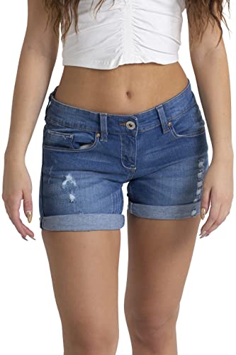 BlauerHafen Damen Denim Shorts Basic in Faded Wash Jeans Bermuda Shorts für Damen Hohe Taille mit Quaste Zerrissenes Loch Essentials Hotpants Denim Shorts (Hellblau, 40) von BlauerHafen