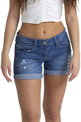 BlauerHafen Damen Denim Shorts Basic in Faded Wash Jeans Bermuda Shorts für Damen Hohe Taille mit Quaste Zerrissenes Loch Essentials Hotpants Denim Shorts (Hellblau, 42) von BlauerHafen