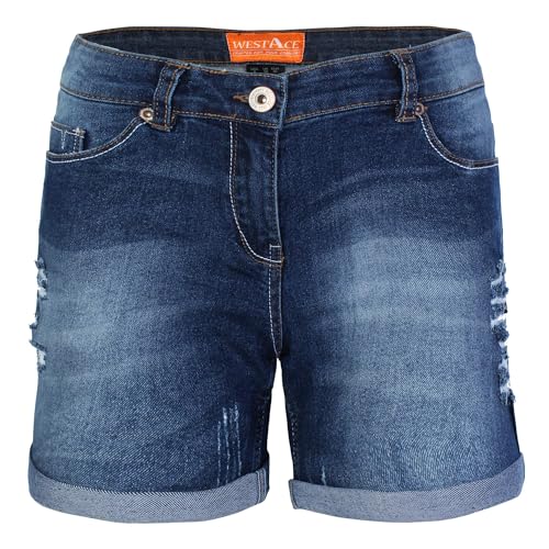 BlauerHafen Damen Jeans Shorts Destroyed Bermuda Stretch Hotpants Denim Kurze Hose (38 (Taille: 76-78cm), Dunkelblau) von BlauerHafen