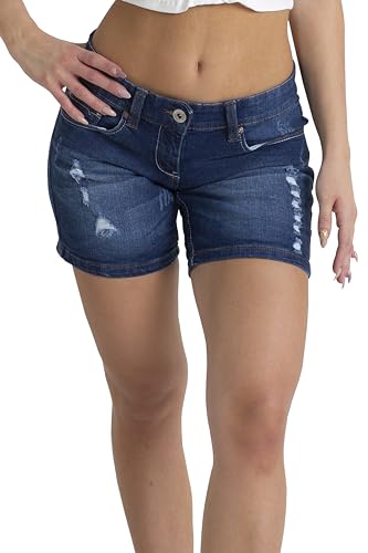 BlauerHafen Damen Jeans Shorts Destroyed Bermuda Stretch Hotpants Denim Kurze Hose (40 (Taille: 81-83cm), Dunkelblau) von BlauerHafen