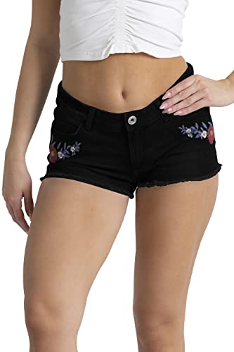 BlauerHafen Damen Jeans Shorts Embroidery Designer Stretch Destroyed Hotpant Sommer Strand Party Essentials Damen Denim Kurze Hose (SCHWARZ, 40) von BlauerHafen