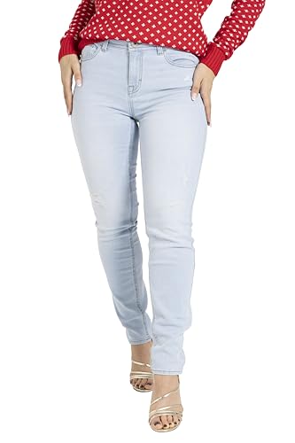 BlauerHafen Damen Jeanshose Slim Fit Stretch Mid Rise Skinny Jeans Damen High Waist Baumwollmischung 5 Taschen Reißverschluss Knopf große Skinny Fit Verzweifelt Jeans Größen 36 bis 48 (Hellblau, 44) von BlauerHafen