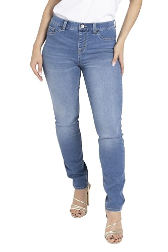 BlauerHafen Damen Jeggings Jeanshose Slim Fit Super Stretch Skinny Mid Rise 5 Pocket Look Treggings Gym Jogging Yogahose Jeggingshose Größen mit mittelhohem Bund 36 bis 48 (Dunkelblau, 40) von BlauerHafen