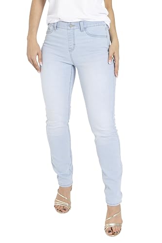 BlauerHafen Damen Jeggings Jeanshose Slim Fit Super Stretch Skinny Mid Rise 5 Pocket Look Treggings Gym Jogging Yogahose Jeggingshose Größen mit mittelhohem Bund 36 bis 48 (Hellblau, 42) von BlauerHafen