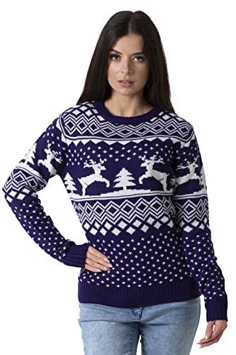 BlauerHafen Damen Weihnachten Jumper Lange Ärmel Knit Rundhals Crew Christmas Xmas Sweater (Navy, XXL) von BlauerHafen