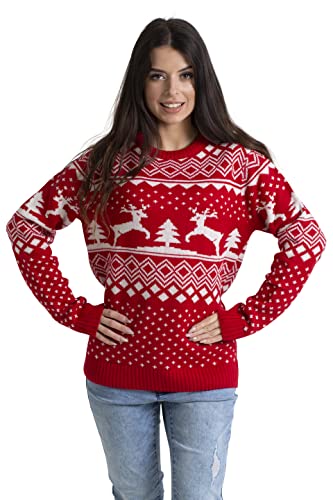 BlauerHafen Damen Weihnachten Jumper Lange Ärmel Knit Rundhals Crew Christmas Xmas Sweater (Rot, XXL) von BlauerHafen