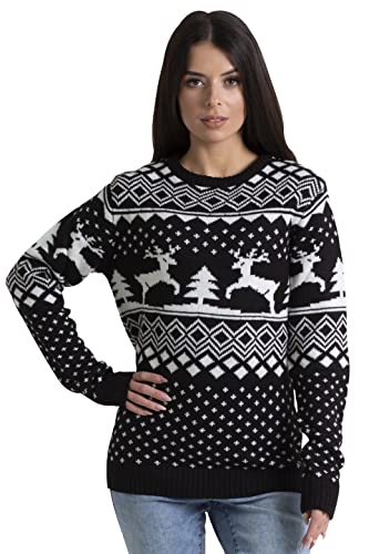 BlauerHafen Damen Weihnachten Jumper Lange Ärmel Knit Rundhals Crew Christmas Xmas Sweater (Schwarz, M) von BlauerHafen