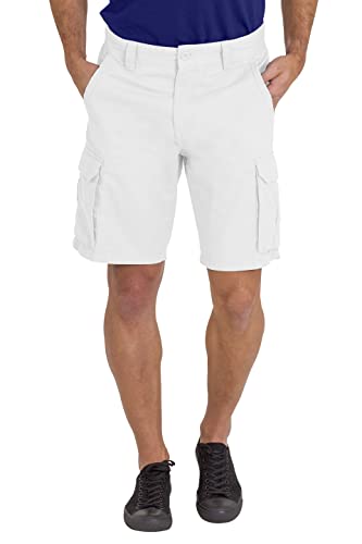 BlauerHafen Herren Cargo Arbeit Short 100% Baumwolle 6 Taschen Chino Sommer Work Safety Essential Half Pants All Waist 32-44 (Weiß, 36W) von BlauerHafen