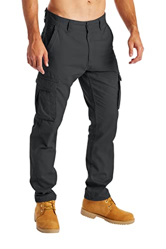 BlauerHafen Herren Cargohose Arbeitskleidung für Lässige Stretch-100% Baumwolle gerade Freizeithose mehrere Taschen entspannte Passform Kampfarbeitshose Alle Größen 32W-44W (Dunkelgrau, 32W / 30L) von BlauerHafen