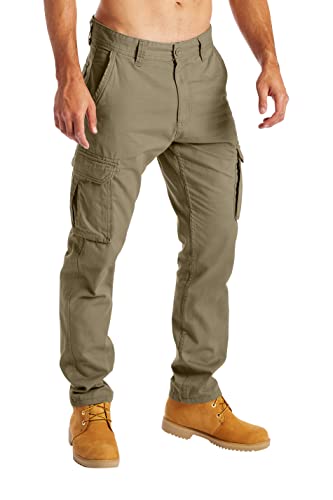 BlauerHafen Herren Cargohose Arbeitskleidung für Lässige Stretch-100% Baumwolle gerade Freizeithose mehrere Taschen entspannte Passform Kampfarbeitshose Alle Größen 32W-44W (Khaki, 38W / 34L) von BlauerHafen