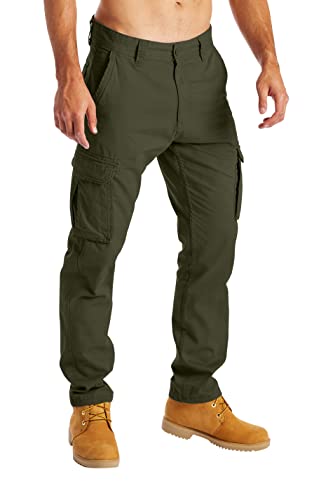 BlauerHafen Herren Cargohose Arbeitskleidung für Lässige Stretch-100% Baumwolle gerade Freizeithose mehrere Taschen entspannte Passform Kampfarbeitshose Alle Größen 32W-44W (Olivgrün, 32W / 30L) von BlauerHafen