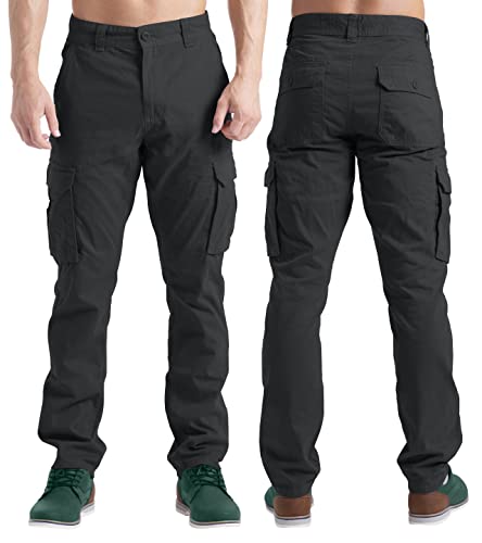 BlauerHafen Herren Cargohose Lässige Arbeitskleidung Stretch 100% Baumwolle Freizeithose gerade 6 Taschen entspannte Passform Kampfarbeitshose Alle Größen 32W-44W (Dunkelgrau, 34W / 32L) von BlauerHafen