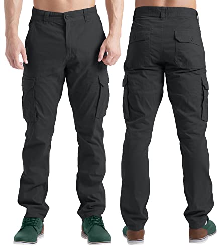 BlauerHafen Herren Cargohose Lässige Arbeitskleidung Stretch 100% Baumwolle Freizeithose gerade 6 Taschen entspannte Passform Kampfarbeitshose Alle Größen 32W-44W (Dunkelgrau, 44W / 30L) von BlauerHafen