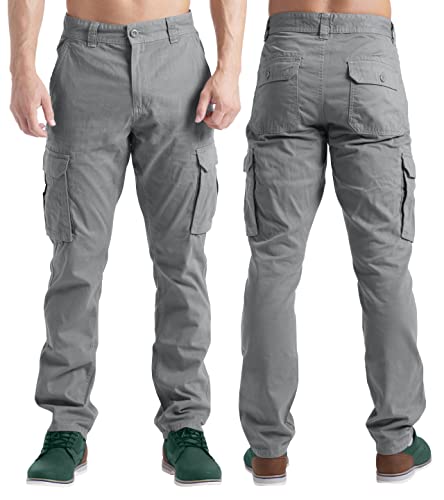 BlauerHafen Herren Cargohose Lässige Arbeitskleidung Stretch 100% Baumwolle Freizeithose gerade 6 Taschen entspannte Passform Kampfarbeitshose Alle Größen 32W-44W (Hellgrau, 40W / 30L) von BlauerHafen