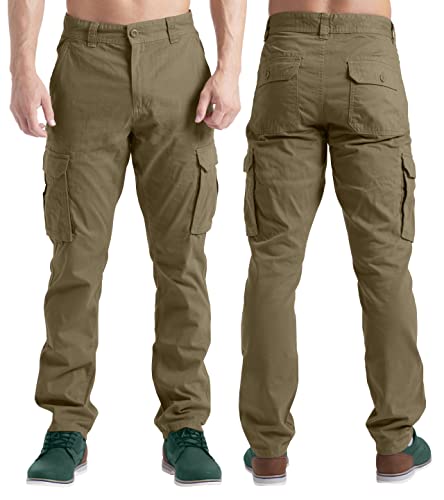 BlauerHafen Herren Cargohose Lässige Arbeitskleidung Stretch 100% Baumwolle Freizeithose gerade 6 Taschen entspannte Passform Kampfarbeitshose Alle Größen 32W-44W (Khaki, 40W / 32L) von BlauerHafen