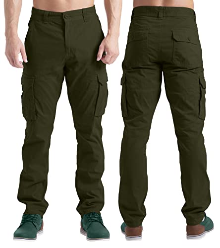 BlauerHafen Herren Cargohose Lässige Arbeitskleidung Stretch 100% Baumwolle Freizeithose gerade 6 Taschen entspannte Passform Kampfarbeitshose Alle Größen 32W-44W (Olivgrün, 36W / 32L) von BlauerHafen