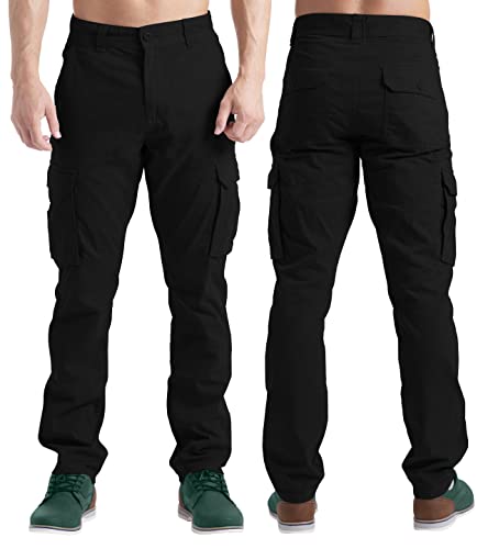 BlauerHafen Herren Cargohose Lässige Arbeitskleidung Stretch 100% Baumwolle Freizeithose gerade 6 Taschen entspannte Passform Kampfarbeitshose Alle Größen 32W-44W (Schwarz, 38W / 34L) von BlauerHafen