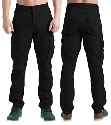 BlauerHafen Herren Cargohose Lässige Arbeitskleidung Stretch 100% Baumwolle Freizeithose gerade 6 Taschen entspannte Passform Kampfarbeitshose Alle Größen 32W-44W (Schwarz, 44W / 30L) von BlauerHafen