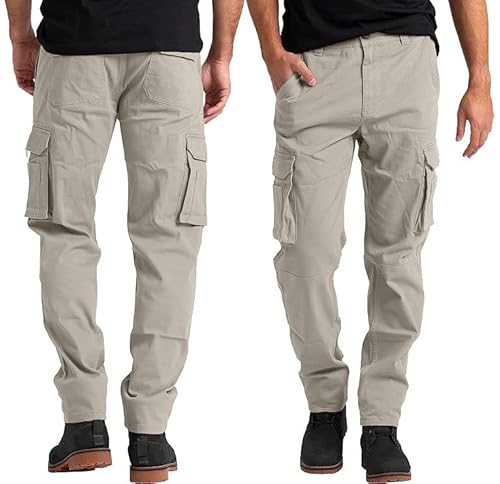 BlauerHafen Herren Cargohose Lässige Arbeitskleidung Stretch 100% Baumwolle Freizeithose gerade 6 Taschen entspannte Passform Kampfarbeitshose Alle Größen 32W-44W (Stein, 44W / 30L) von BlauerHafen