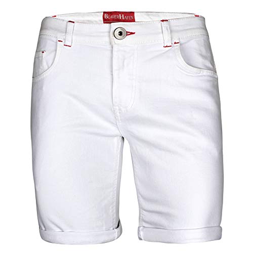 BlauerHafen Herren Designer Jeans Shorts Stretch Kurze Hose Super Flex Slim Fit Sommer Denim Half Pants Casual Bermuda (W36 (Taille: 94-96cm), Weiß) von BlauerHafen