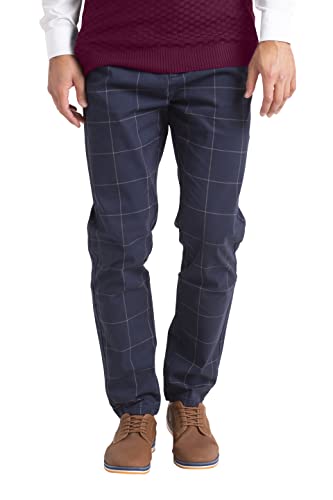 BlauerHafen Herren Formale Hose Karo-Muster Slim-fit Wrinkle-Resistant Flat-Front Retro Vintage Tailored Fit Smart Office Business Suit Chino Pant (Navy, 36W / 30L) von BlauerHafen