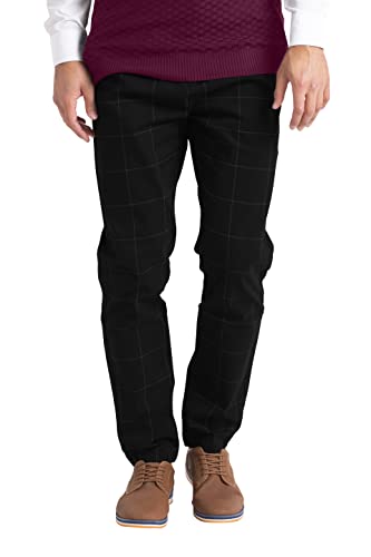 BlauerHafen Herren Formale Hose Karo-Muster Slim-fit Wrinkle-Resistant Flat-Front Retro Vintage Tailored Fit Smart Office Business Suit Chino Pant (Schwarz, 34W / 30L) von BlauerHafen