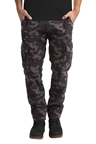 BlauerHafen Herren Hose Cargo militärisch Tarnung Zwanglos Entspannte Passform Mehrere Taschen Freizeit Jeans Taschen Baumwolle Arbeits Cargohose Alle Größen 32-44 (Holzkohle Camo, 32W x 32L) von BlauerHafen